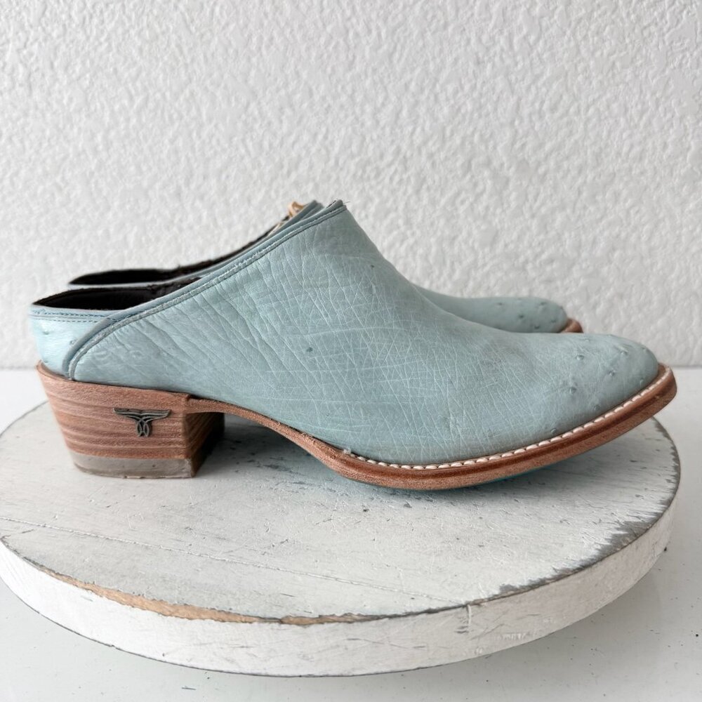 Lane Plain Jane Mule Womens Blue Ostrich Leather Cowboy Boots Western Size  7.5 - Picture 2 of 12